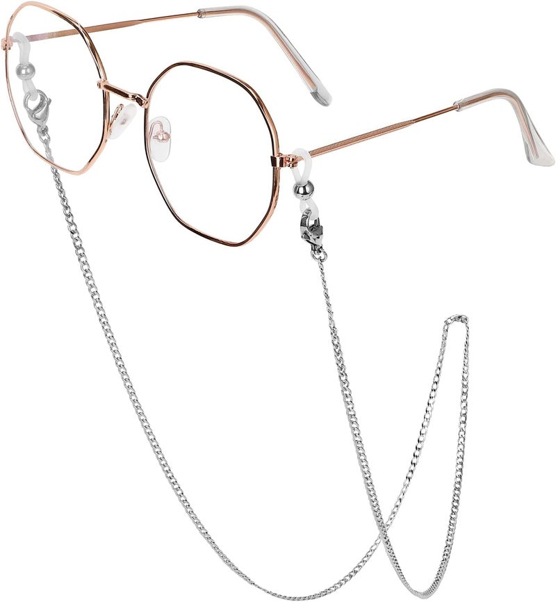 Hongeely Eyeglass Chain Silver Stainless Steel Handmade Necklace for Reading Glasses Sunglass Beaded Chains for Men Women - Image 1